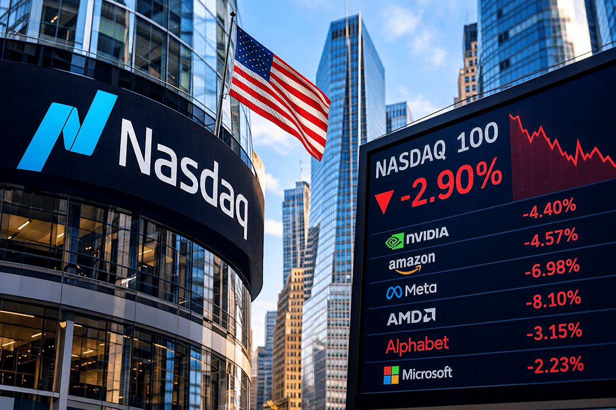 SKN | מדד Nasdaq 100 צונח ב-2.9% כאשר גל המכירות במניות הטכנולוגיה הגדולות מוחק כמעט 1.2 טריליון דולר משווי השוק